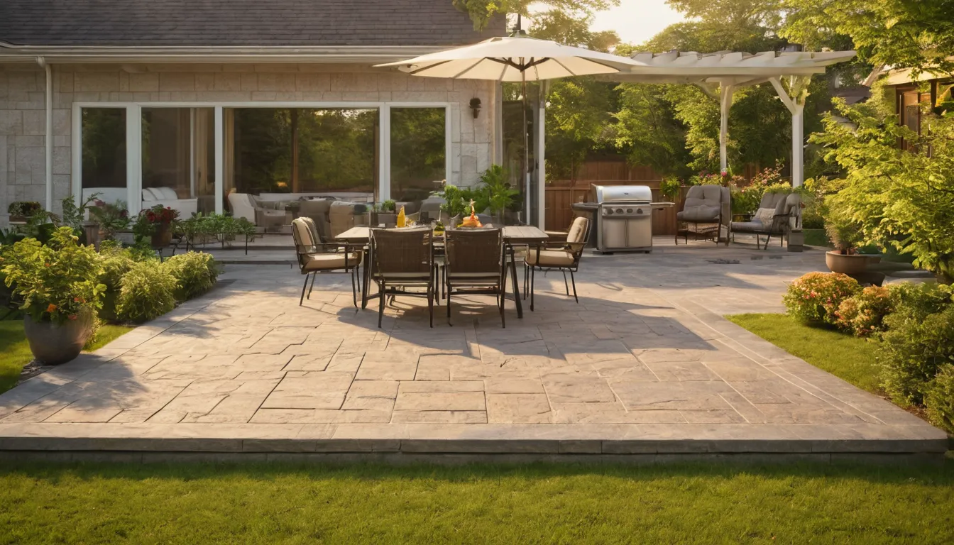 A finished stamped concrete patio behind a home in Orland Park